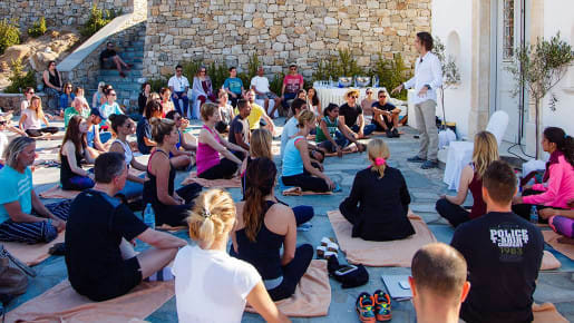 Jeffrey Allen leading a meditation at A-Fest Greece